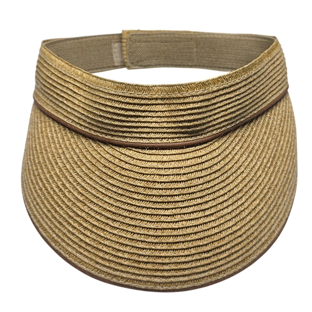 Nine West Straw Sun Visor Hat Tan Brown Woven Adjustable Hook Loop One Size